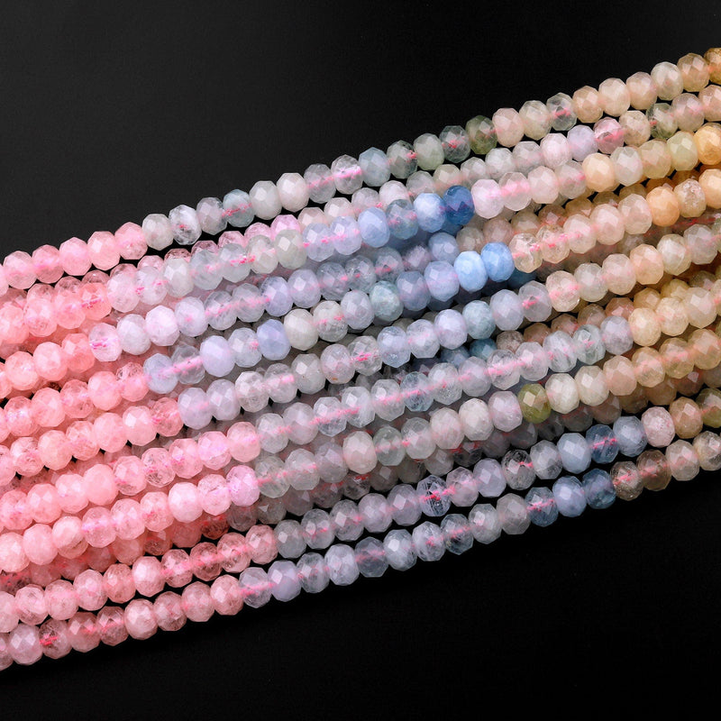 AAA Faceted Natural Multicolor Blue Green Yellow Aquamarine Pink Morganite 6mm Rondelle Beads 15.5" Strand