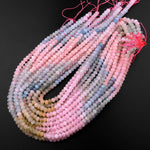 AAA Faceted Natural Multicolor Blue Green Yellow Aquamarine Pink Morganite 6mm Rondelle Beads 15.5" Strand