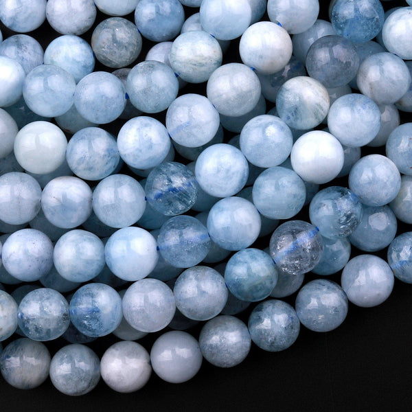 Natural Blue Aquamarine 4mm 6mm 8mm 10mm Smooth Round Beads 15.5" Strand