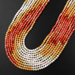 Micro Faceted Multicolor Mixed Gemstone Round Beads 3mm Red Agate White Moonstone Green Yellow Jade 15.5" Strand