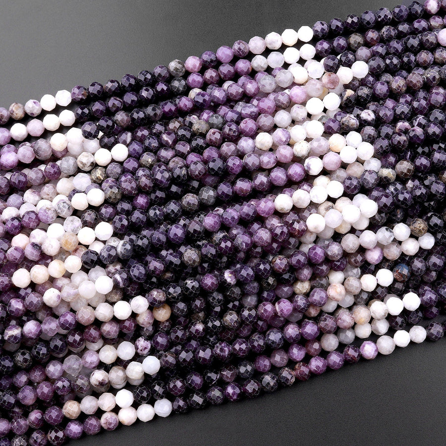 Natural Purple Opal Faceted 4mm Round Beads Micro Diamond Cut Gemstone 15.5" Strand