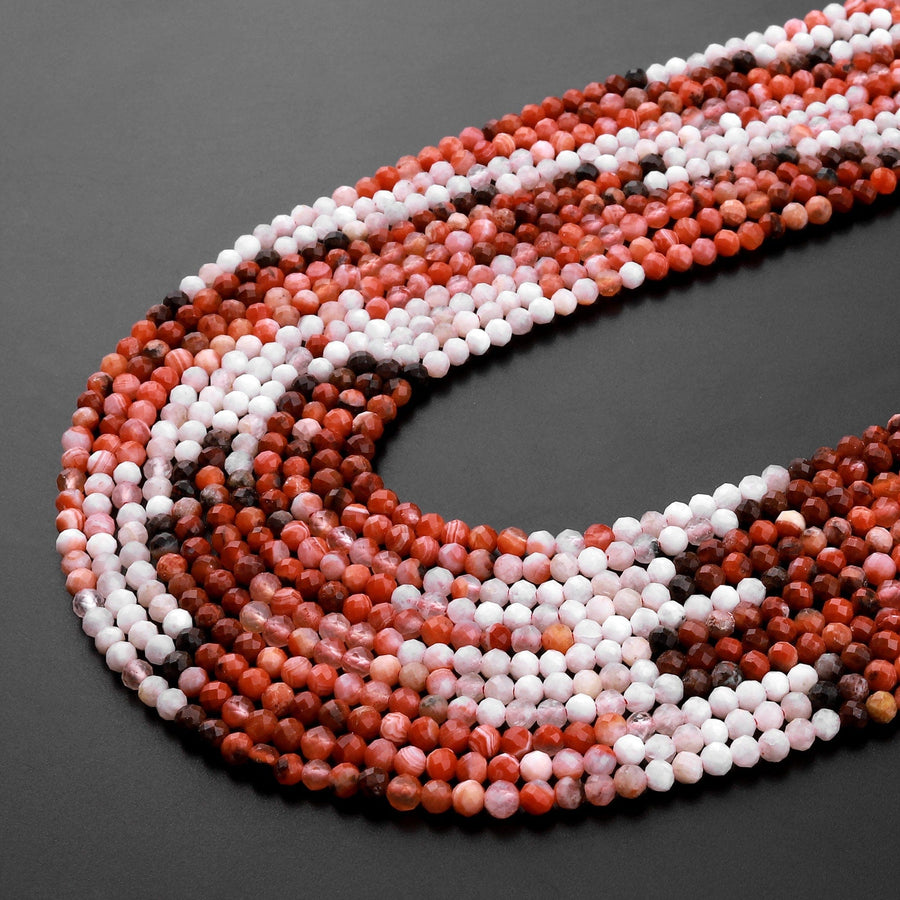 Micro Faceted Multicolor Moroccan Red Agate Round Beads 3mm 15.5" Strand