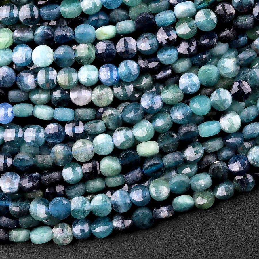 Natural Paraiba Blue Tourmaline Faceted 4mm Coin Beads Gemstone 15.5" Strand