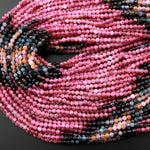 Micro Faceted Natural Multicolor Tourmaline Round Beads 3mm 4mm Pink Green Golden Yellow Gradient Shades 15.5" Strand