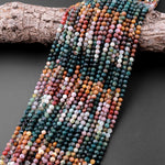 Micro Faceted Natural Multicolor Ocean Jasper Round Beads 4mm Red Brown Green Gradient Shades 15.5" Strand