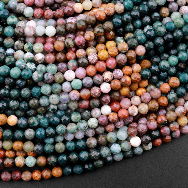 Micro Faceted Natural Multicolor Ocean Jasper Round Beads 4mm Red Brown Green Gradient Shades 15.5" Strand