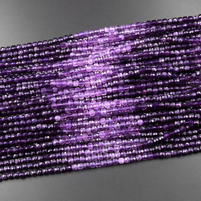 AAA Natural Purple Amethyst 4mm 5mm Faceted Cube Square Dice Beads 15.5" Strand