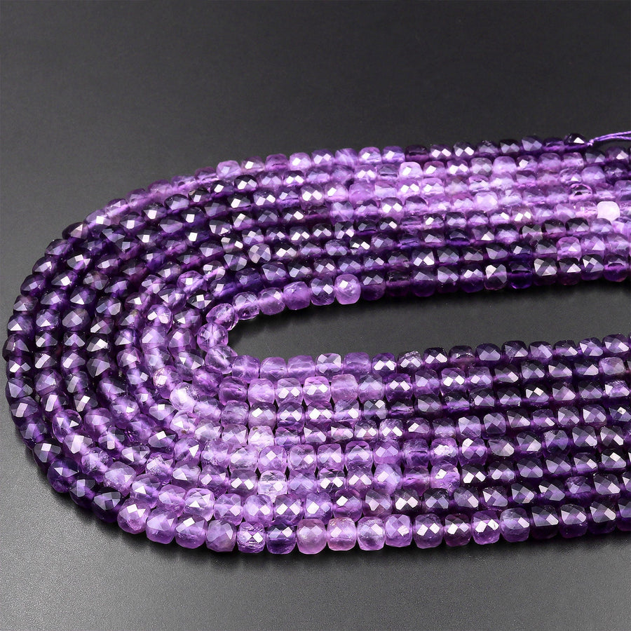 AAA Natural Purple Amethyst 4mm 5mm Faceted Cube Square Dice Beads 15.5" Strand