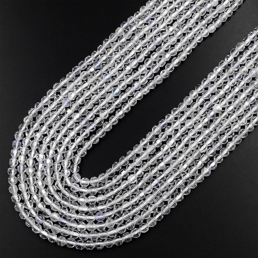 Natural White Topaz Faceted 4mm Prism Beads Gemstone 15.5" Strand