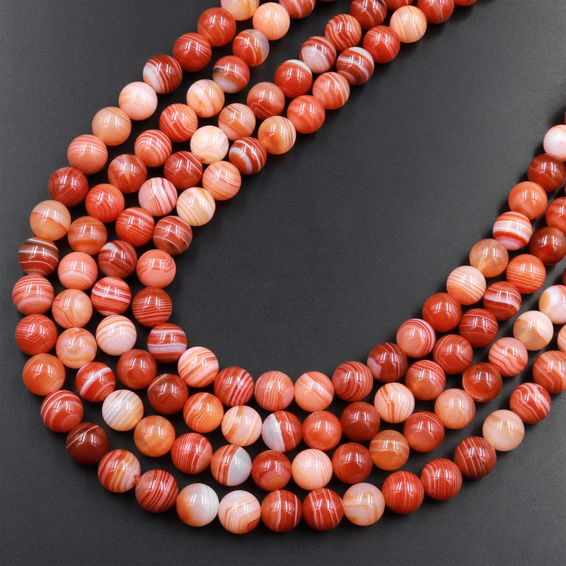 AAA Natural Banded Red Agate 6mm 8mm 10mm Round Beads 15.5" Strand
