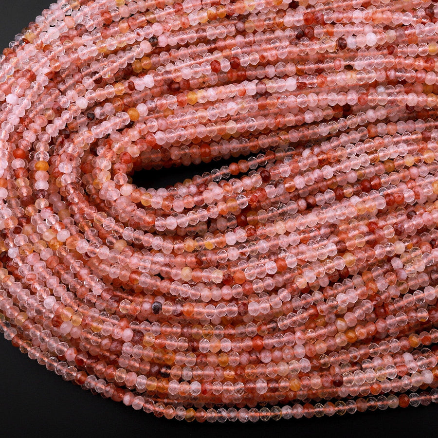 Micro Faceted Natural Red Phantom Rutile Lodalite Quartz Rondelle Beads 4mm 15.5" Strand