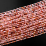 Micro Faceted Natural Red Phantom Rutile Lodalite Quartz Rondelle Beads 4mm 15.5" Strand