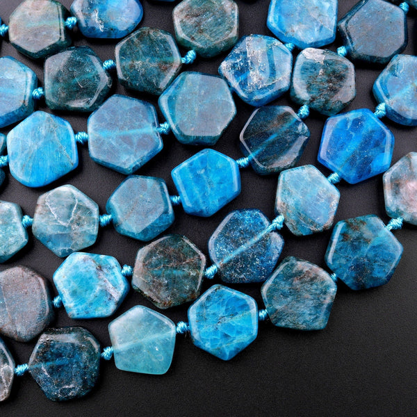 Natural Blue Apatite Octagon Hexagon Beads Flat Slice Gemstone 15.5" Strand