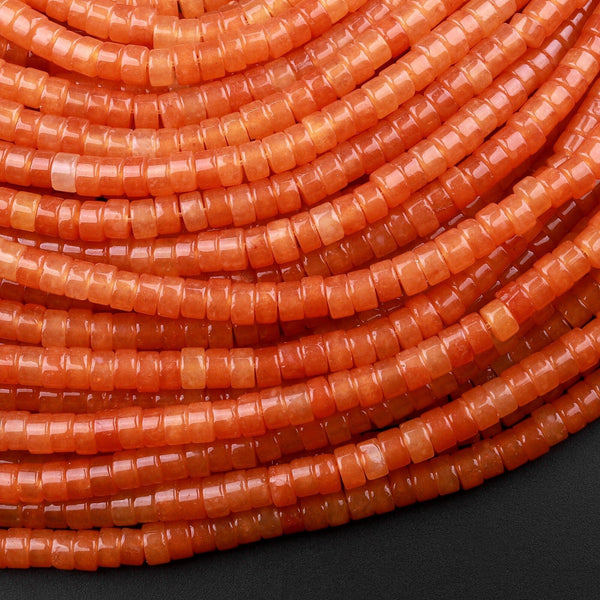 Natural Orange Aventurine 4mm Heishi Rondelle Beads 15.5" Strand