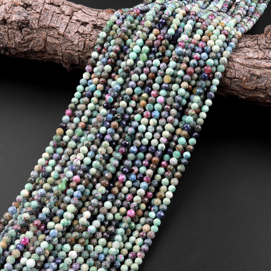 Micro Faceted Natural Ruby Fuchsite Fuschite 4mm Faceted Round Beads Laser Diamond Cut Gemstone 15.5" Strand