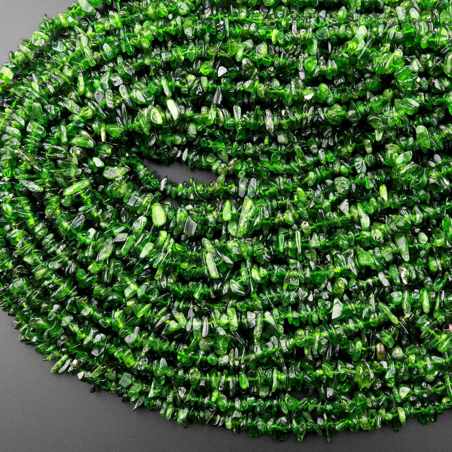 Natural Green Chrome Diopside Freeform Irregular Small Chip Nugget Gemstone 15.5" Strand