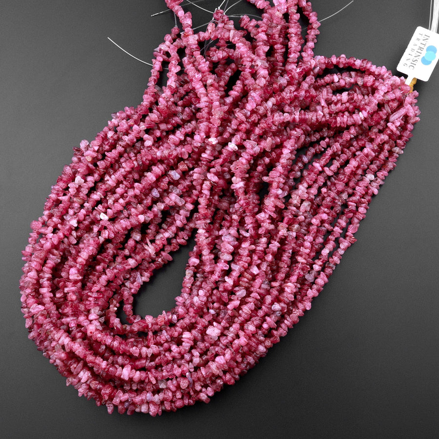 Natural Pink Tourmaline Freeform Hammered Beads 15.5" Strand