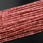 Natural Red Pink Rhodochrosite 4mm Faceted Rondelle Beads 15.5" Strand