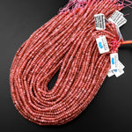 Natural Red Pink Rhodochrosite 4mm Faceted Rondelle Beads 15.5" Strand