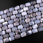 Icy! Natural Angel Chalcedony Beads Smooth Rectangle Beads With Interesting Black Dendritic Pattern Gemmy Translucent Gemstone 15.5" Strand