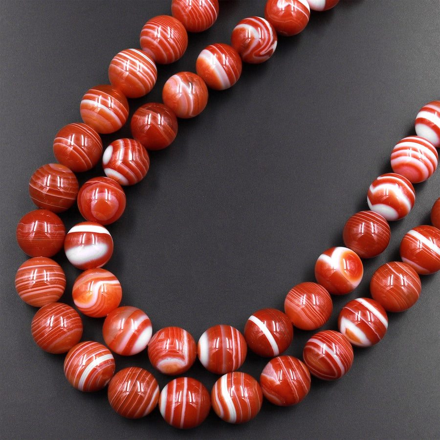 AAA Natural Banded Red Agate 12mm Round Beads 15.5" Strand
