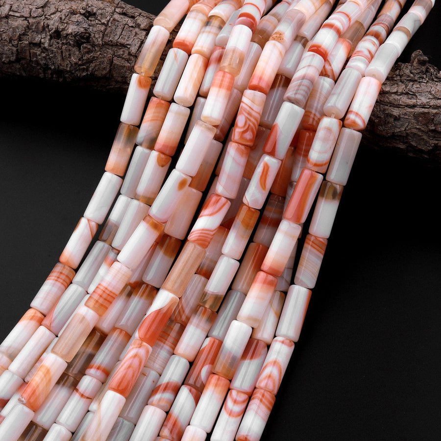 Natural Red Agate Tube Cylinder Beads 15.5" Strand