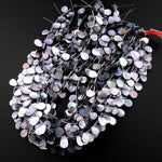 Natural Black Mother of Pearl Shell Beads Teardrop Top Side Drilled Iridescent Rainbow Overtone 15.5" Strand