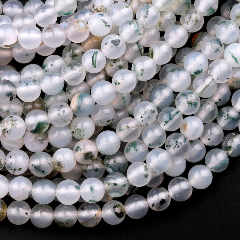AAA Natural Green Moss Blossom Agate 6mm Round Beads 15.5" Strand