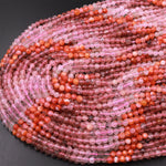 Micro Faceted Multicolor Mixed Gemstone Round Beads 4mm Rose Quartz Strawberry Quartz Red Agate Gradient Red Shades 15.5" Strand