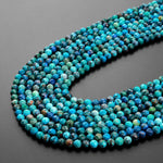 AAA Micro Faceted Natural Chrysocolla Azurite Round Beads 4mm Vibrant Blue Green Gemstone From Arizona 15.5" Strand