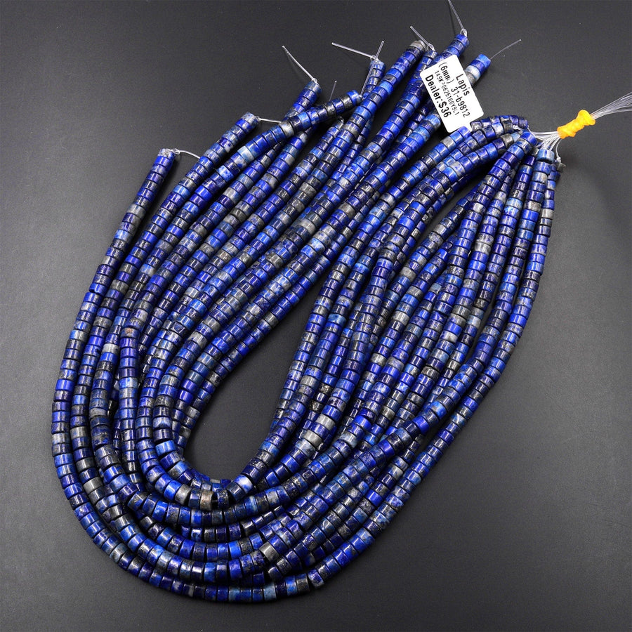 Natural Blue Lapis 6mm Heishi Rondelle Beads 15.5" Strand
