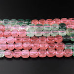 Natural Strawberry Quartz  8mm Square Beads Red Pink Green Gemstone 15.5" Strand