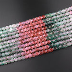 Natural Strawberry Quartz  8mm Square Beads Red Pink Green Gemstone 15.5" Strand