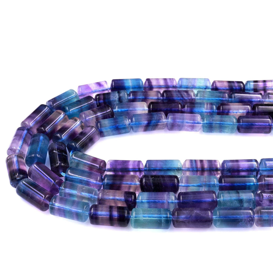 AAA Natural Green Purple Fluorite Long Tube Cylinder Beads 15.5" Strand
