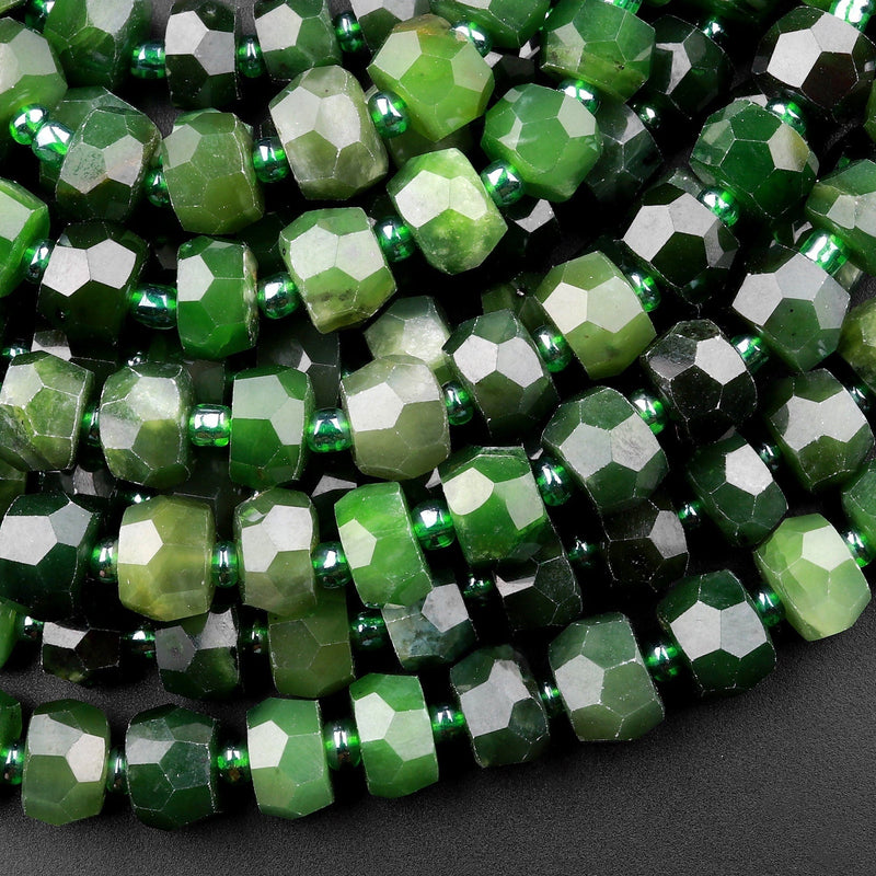 Natural Canadian Green Jade Faceted Rondelle Beads Laser Diamond Cut Real Genuine Green Jade Sharp Facets Gemstone 15.5" Strand