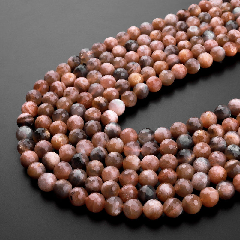 Faceted Natural Black Sunstone 6mm 8mm Round Beads 15.5" Strand