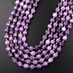Natural Purple Lepidolite 8mm Beads Faceted Energy Prism Double Point Cut 15.5" Strand