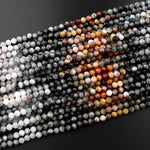Micro Faceted 3mm 4mm Red Gray Eagle Eye Round Beads 15.5" Strand