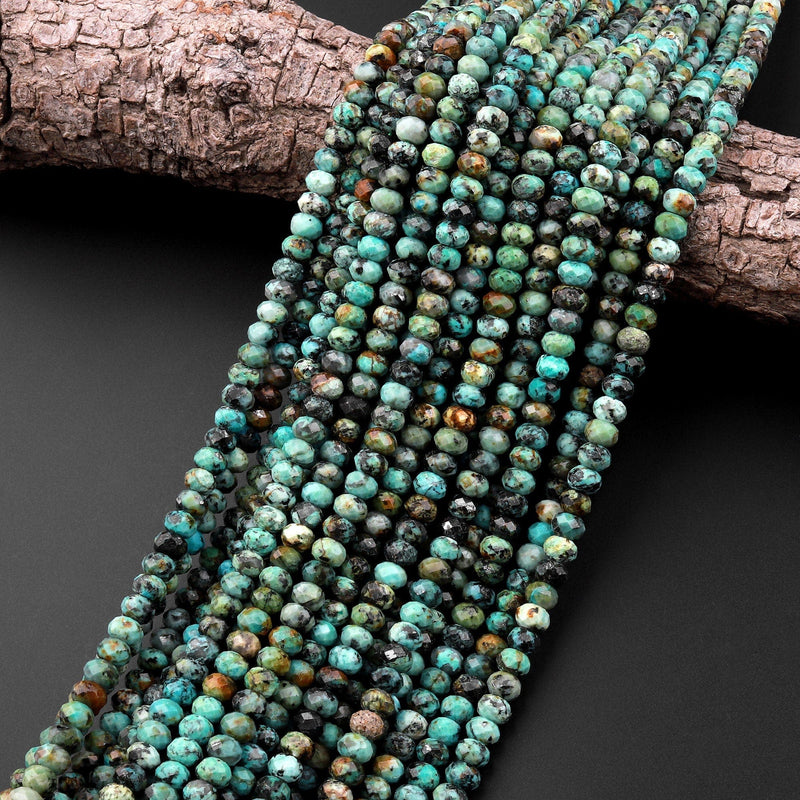 AAA Natural African Turquoise 6mm 8mm Faceted Rondelle Beads 15.5" Strand