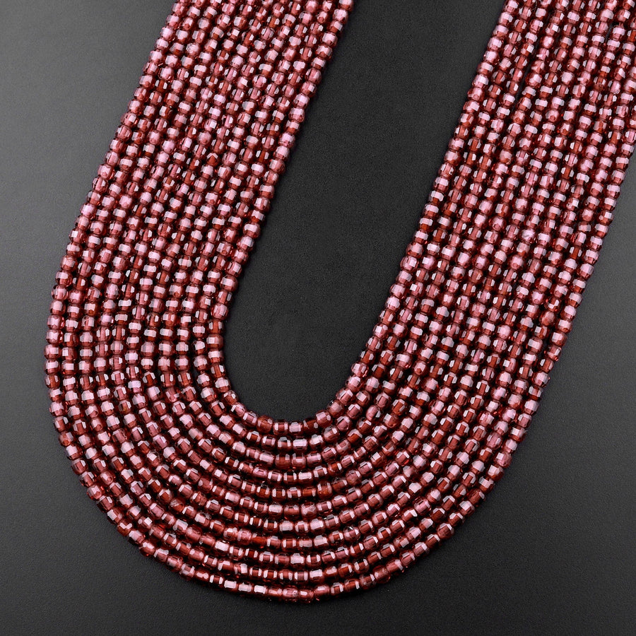 AAA Natural Chocolate Garnet 2mm 3mm Faceted Cube Square Dice Beads 15.5" Strand