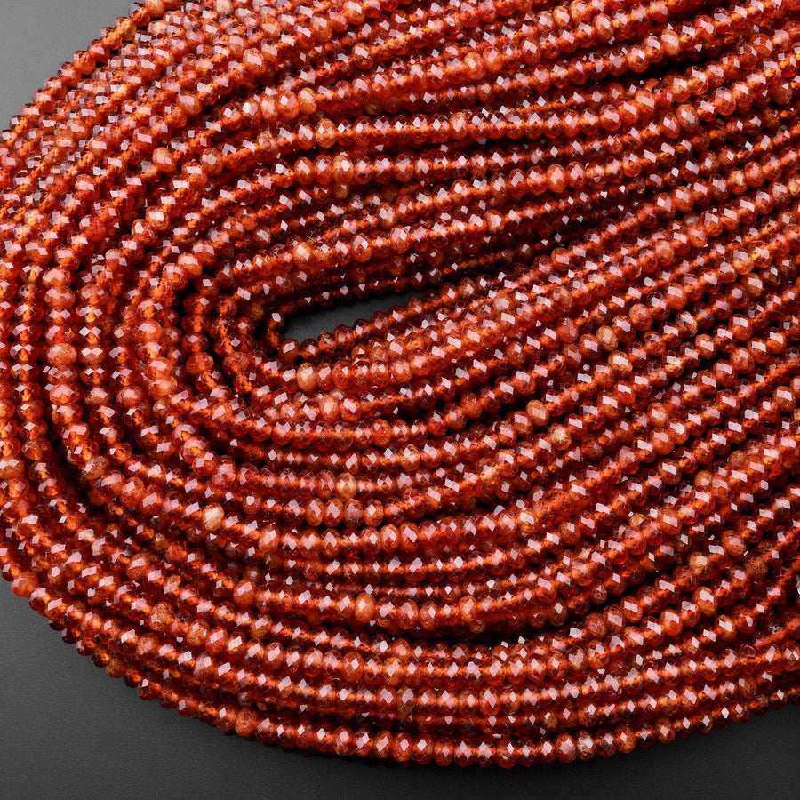 Natural Orange Hessonite Garnet Faceted 4mm Rondelle Beads 15.5" Strand