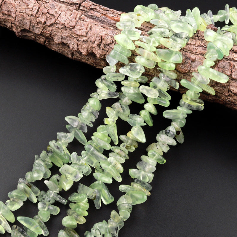 Natural Prehnite Freeform Chip Nugget Spike Beads 15.5" Strand