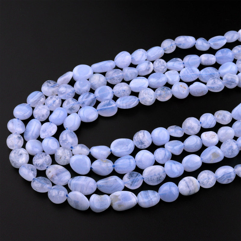Natural Blue Lace Agate Chalcedony Freeform Chip Pebble Nugget Beads Gemstone 15.5" Strand