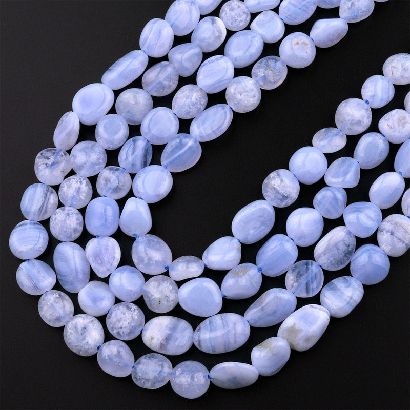Natural Blue Lace Agate Chalcedony Freeform Chip Pebble Nugget Beads Gemstone 15.5" Strand