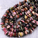 Large Natural Multicolor Tourmaline Slices Freeform Rondelle Disc Center Dilled Beads 15.5" Strand