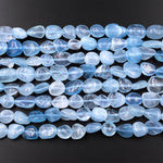 Natural Blue Aquamarine Freeform Chip Pebble Nugget Beads Gemstone 15.5" Strand