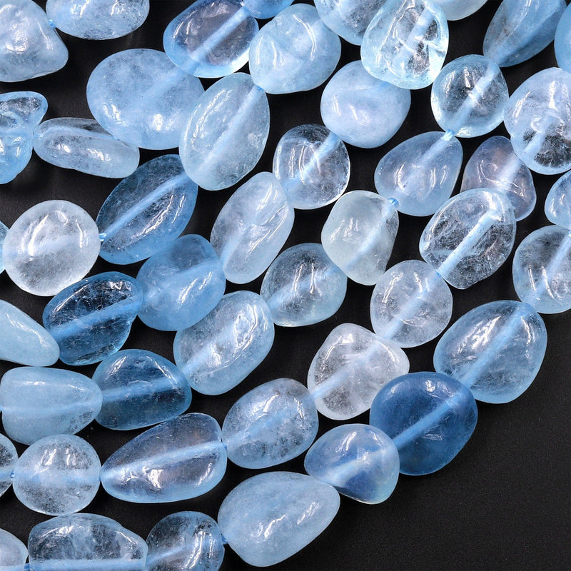 Natural Blue Aquamarine Freeform Chip Pebble Nugget Beads Gemstone 15.5" Strand