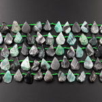Natural Green Emerald Beads Flat Freeform Teardrop Gemstone 15.5" Strand