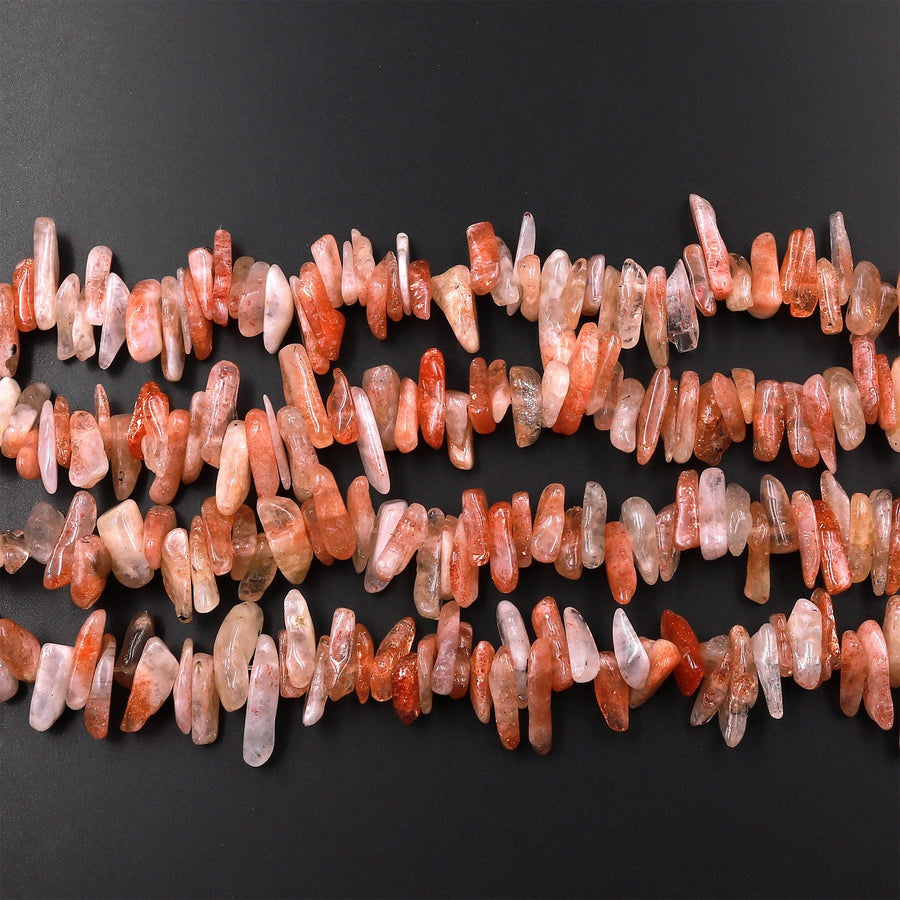 Natural Orenge Sunstone Freeform Chip Nugget Spike Beads 15.5" Strand