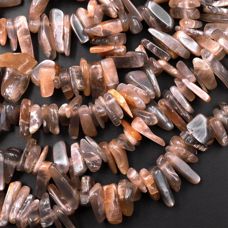 Natural Peach Gray Moonstone Freeform Chip Nugget Spike Beads 15.5" Strand